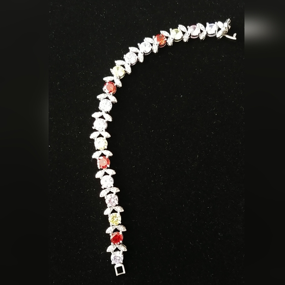 Elegant Silver, Red, Pink And Purple Cz Bracelet - Picture 1 of 5